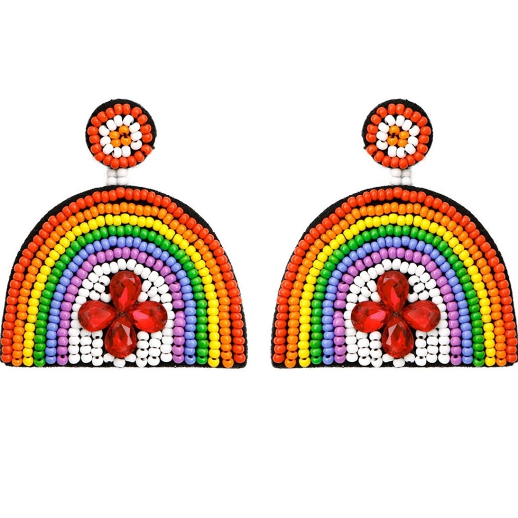 Adorable Handmade Beaded Rainbow Love Earrings 28$